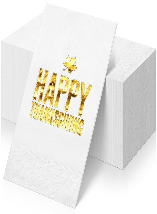 Hallswl 100pcs Thanksgiving Cocktail Napkins,Disposable Napkins with Happy Thanksgiving Gold Foiled,Fall Dinner Guest Paper Hand Towels for Autumn Harvest Thanks Theme Party Decorations,7.9 * 4.3inch - Image 1